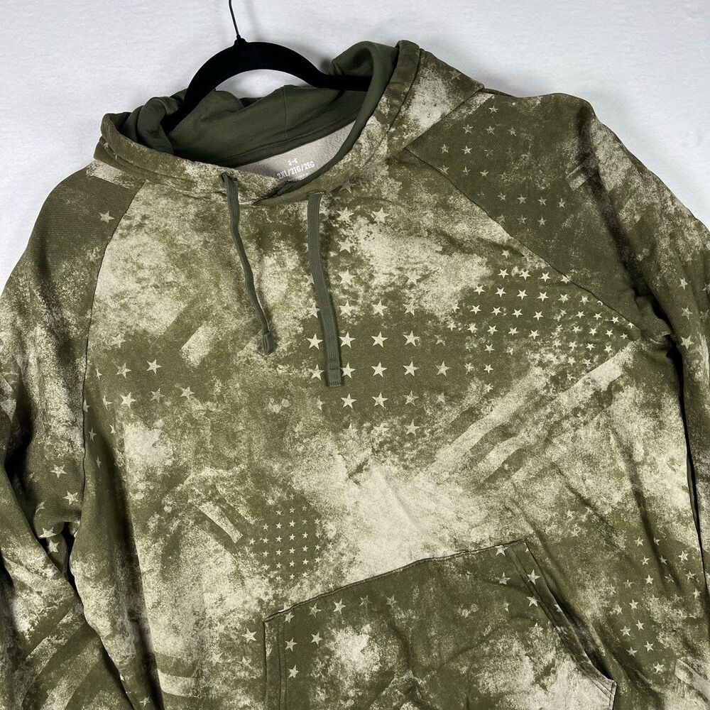 Under Armour Mens 2XL Freedom Camo Flag Pullover Hoodie Olive Green Fleece